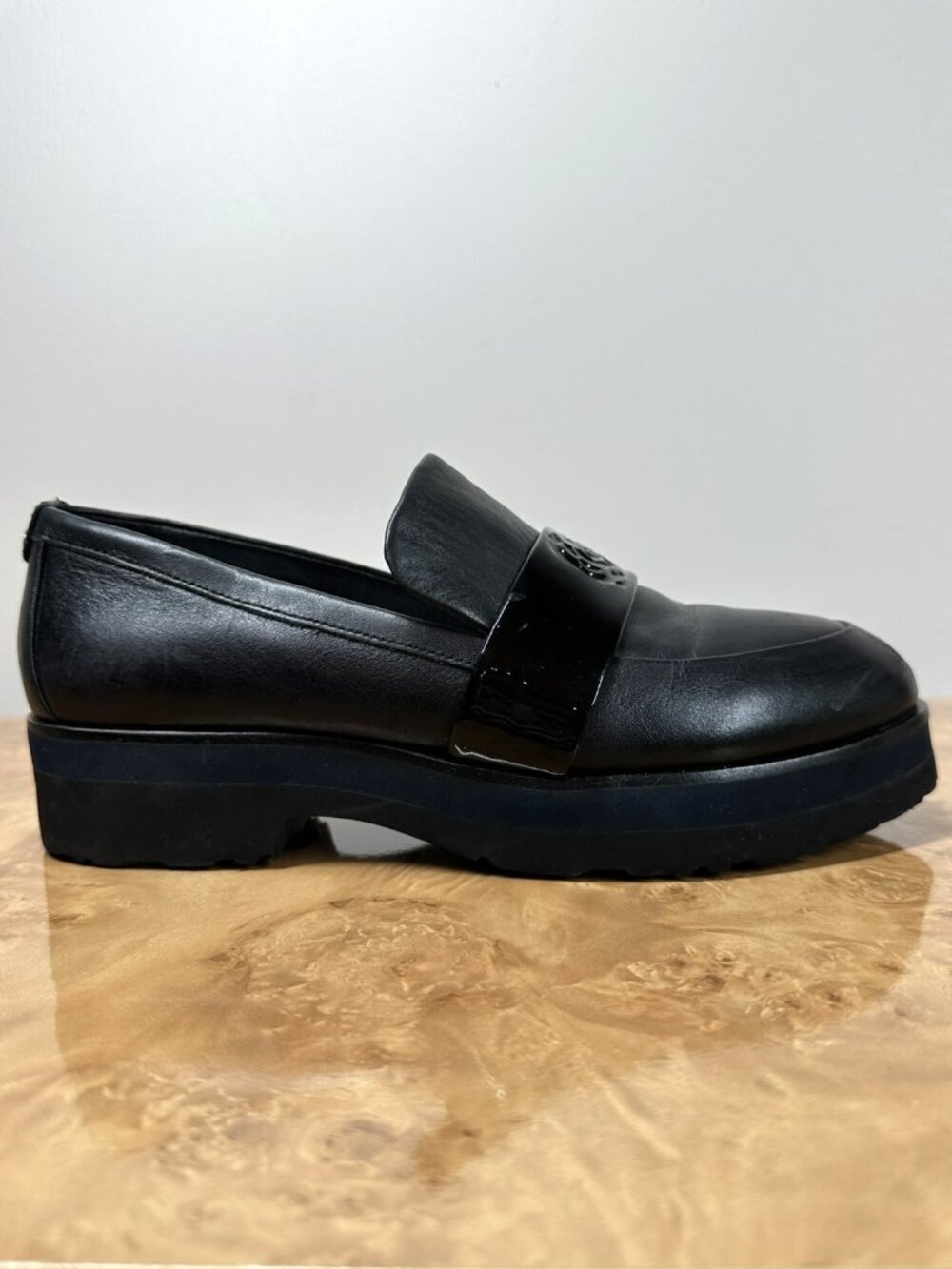 Taryn Rose Collection Violetta Black Leather Platform Loafers Shoes 9B